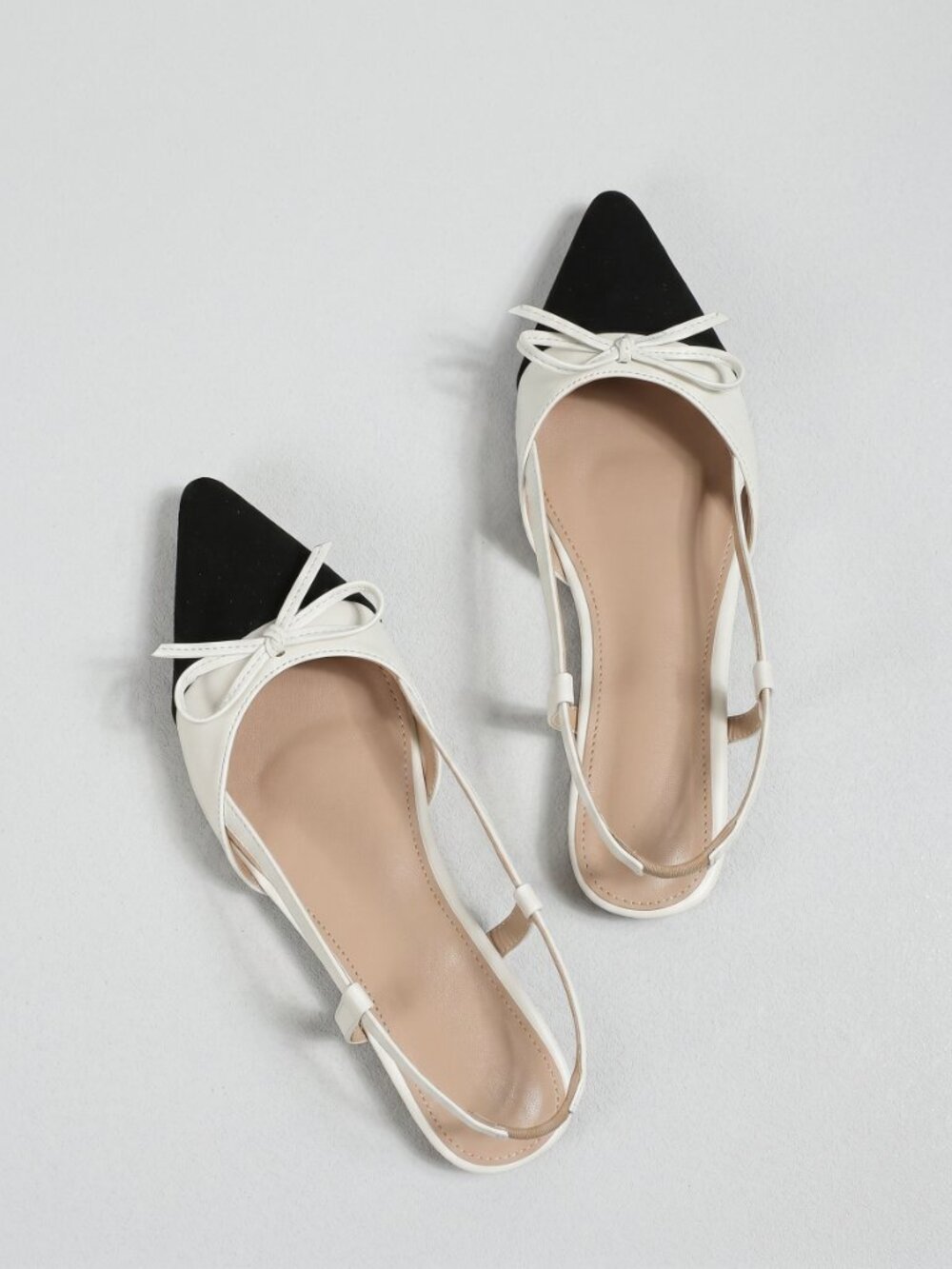 Women Color Block Pointed Toe Flats Faux Leather Slingback Retro Chic